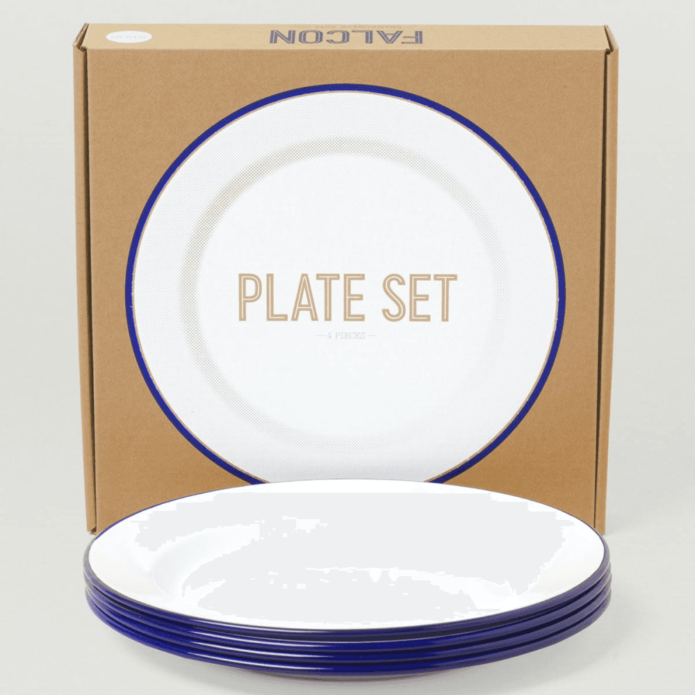 Set of 4 plates, 24cm, White With Blue Rim