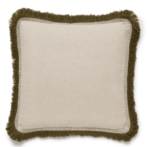 Image showing the Elspeth Cushion Cover with Fringing, 56 x 56cm, Natural/Green product.