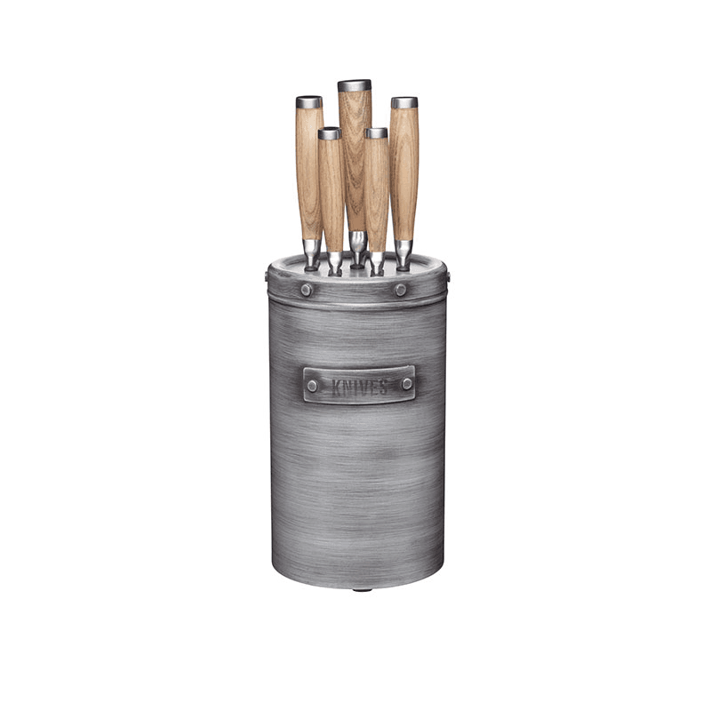 Industrial Kitchen Knife block with 5 piece knife set, Metal