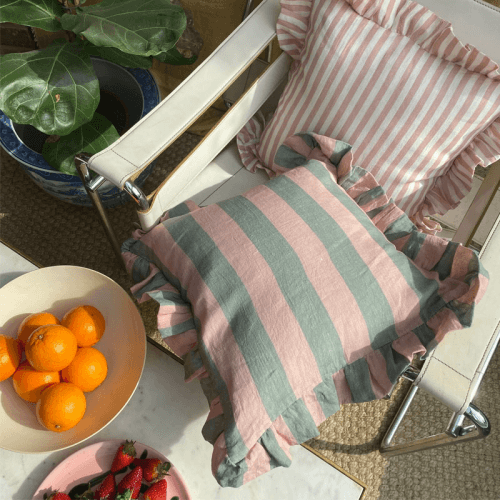 Image showing the Wide Stripe Cushion Cover, 45cm x 45cm, Blush & Sage product.