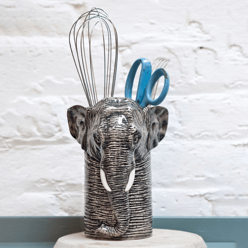 Elephant Utensil Pot, H18.5cm, Grey