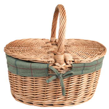 Light Steamed Oval Lidded Hamper, Green Tweed Lining