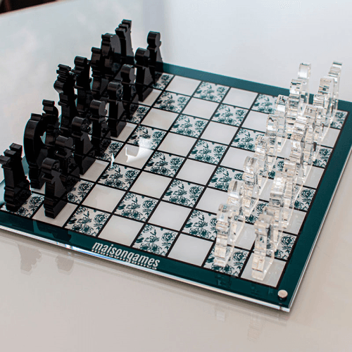 Image showing the Floral Chess Set, L35.6 x W35.6cm, Green product.