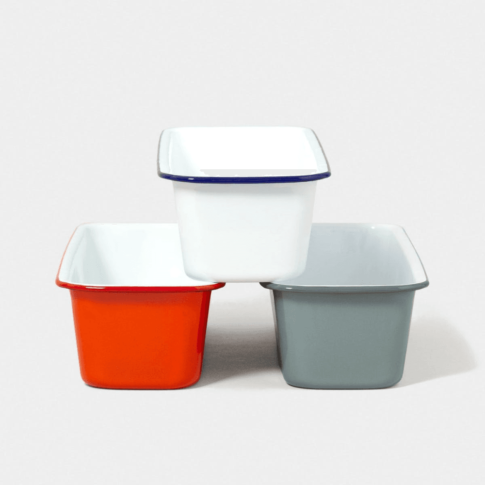 Loaf Tin, White with Blue Rim