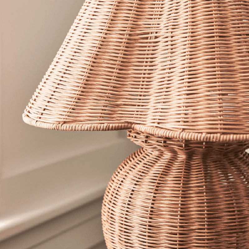 Athena Table Lamp & Scalloped Rattan Shade, H60.5cm, Brown