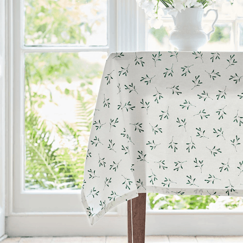 Image showing the Mistletoe Tablecloth, W140 x D180cm, White/Green product.