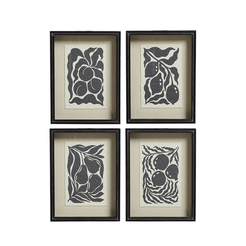 Luther Set of 4 Framed Fruit Prints, Black & White
