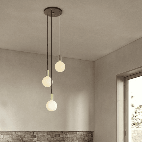 Image showing the Canopy & Sphere Bulb Triple ceiling plate & pendant set, H400 x W25cm, Black & Oak product.
