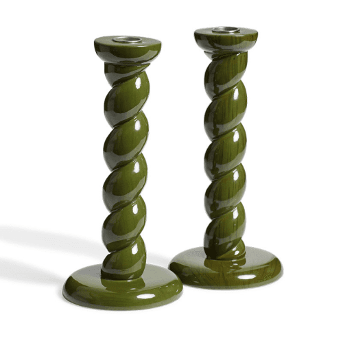 Image showing the Barley Pair of Twist Candle Holders, H24cm, Spruce product.