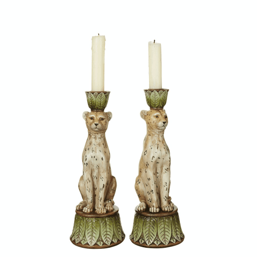 Image showing the Lakadema Pair of candleholders, H25cm, Cream Painted Resin product.