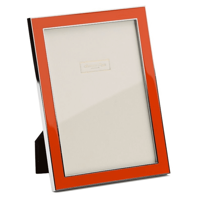 Enamel Range Photograph frame, 4 x 6" with 15mm border, orange with silver plate