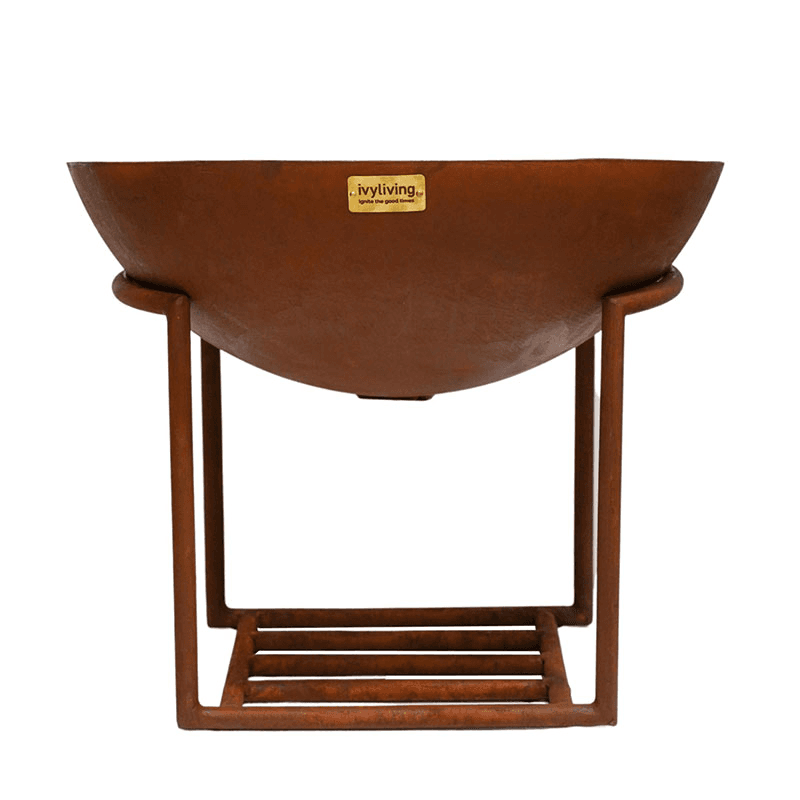 Outdoor cast iron firebowl on stand, W57cm, Rust