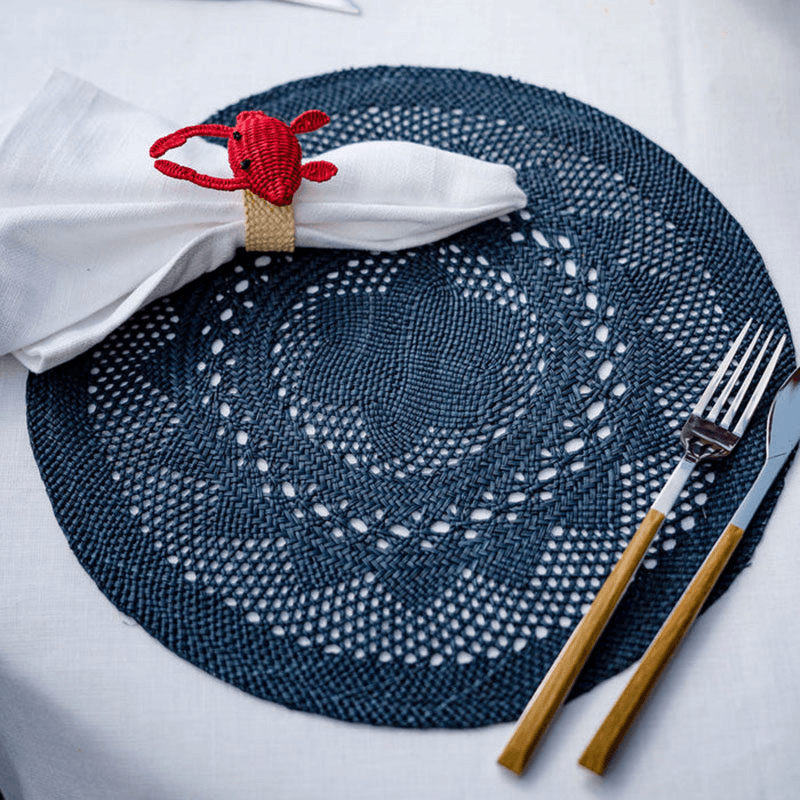 Classic Set of 2 Open Weave Placemats, D30cm, Midnight Blue
