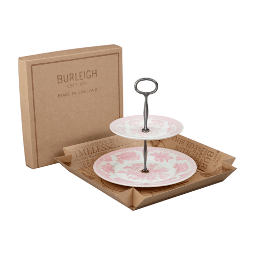 Image showing the Asiatic Pheasants 2 Tier Cake Stand, H24 x W26.5 x D26.5cm, Pink product.