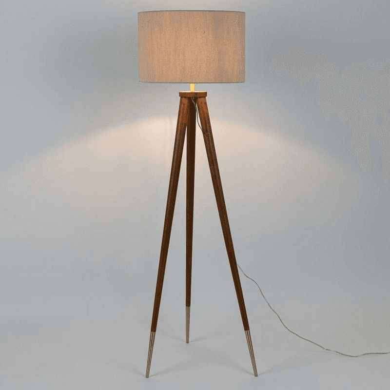 Hawkins Tripod Floor Lamp with Shade, H154cm, Walnut