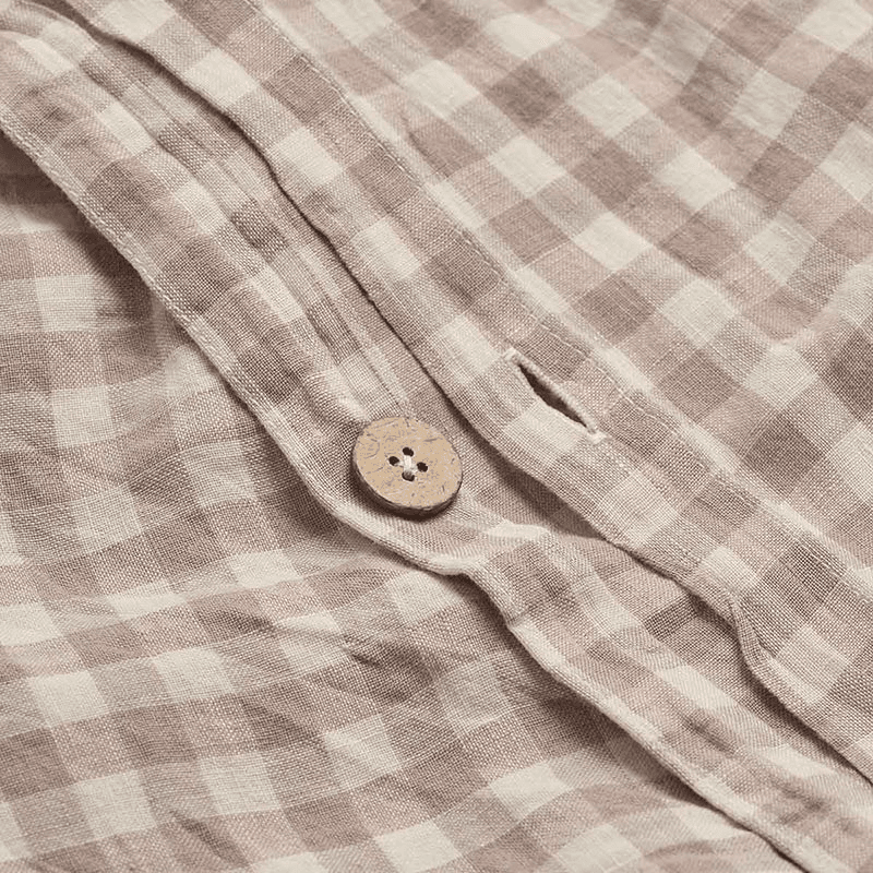 Gingham Linen Duvet Cover, Super King, Mushroom