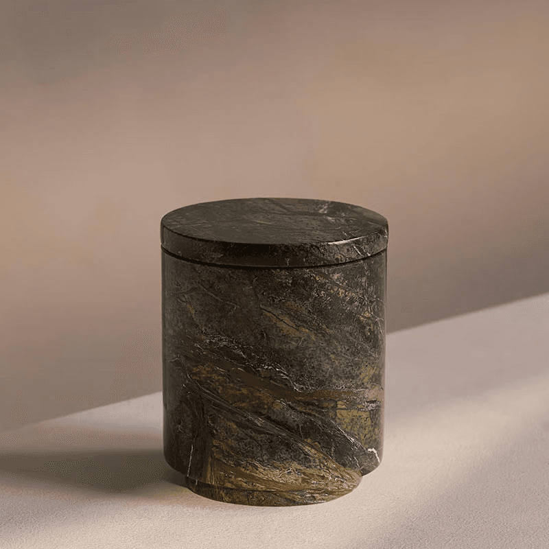 Leather & Oud Marble Candle, 250g, Forest Green