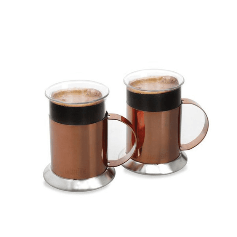Set of 2 Glass Mugs, 300ml, Copper/Glass
