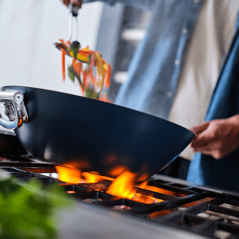 Space Folding Ceramic Non-Stick Wok, 32cm, Midnight Blue