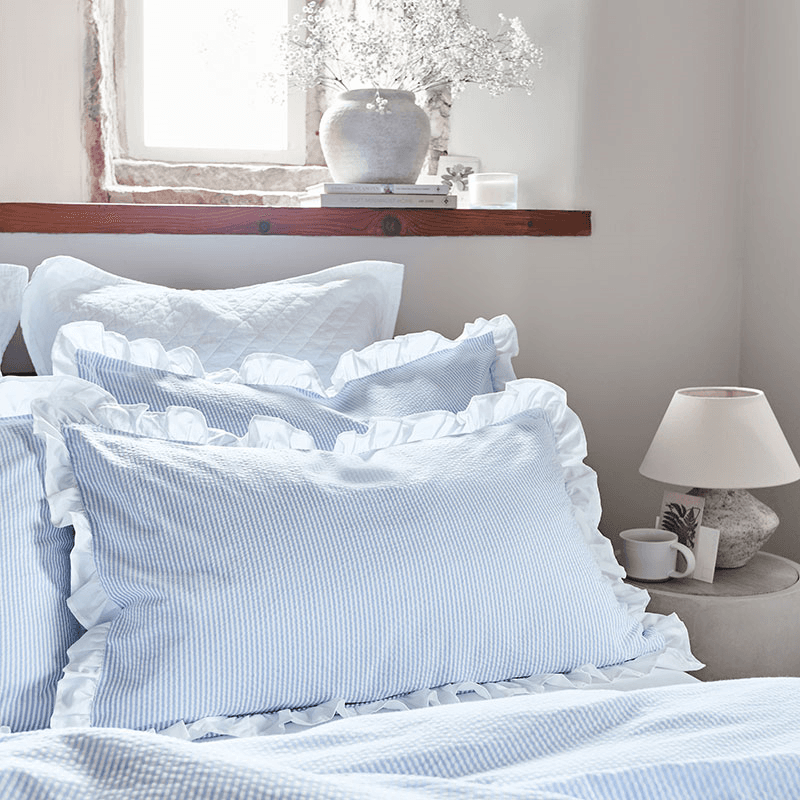 Cotton Seersucker Stripe Pair of Oxford Pillowcases, Blue