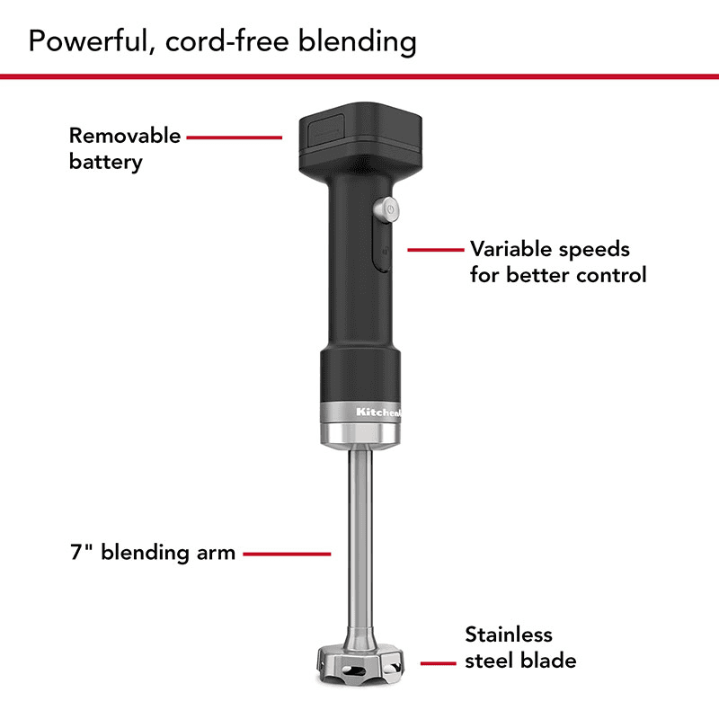 Cordless Hand Blender Battery Included, Matt Black