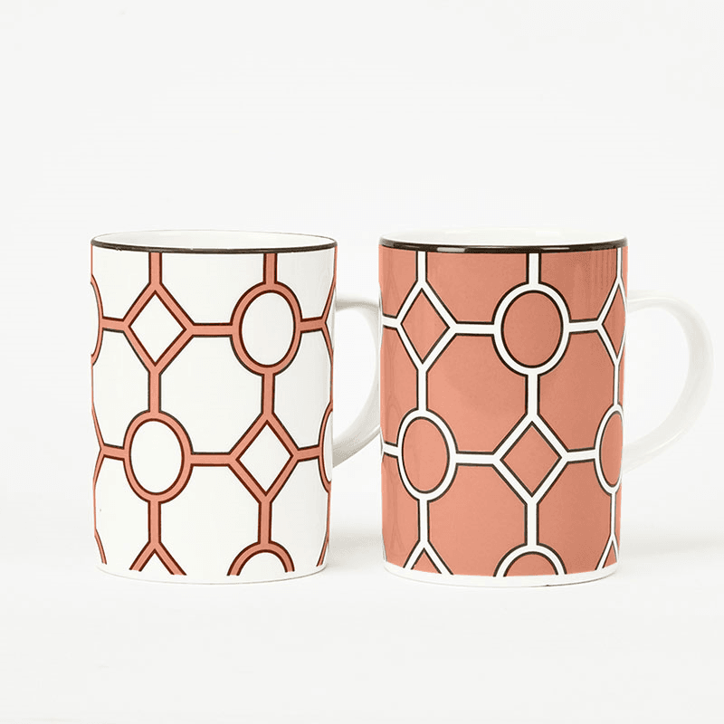Hex & Hoop Set of 4 Mugs, 350ml, Coral