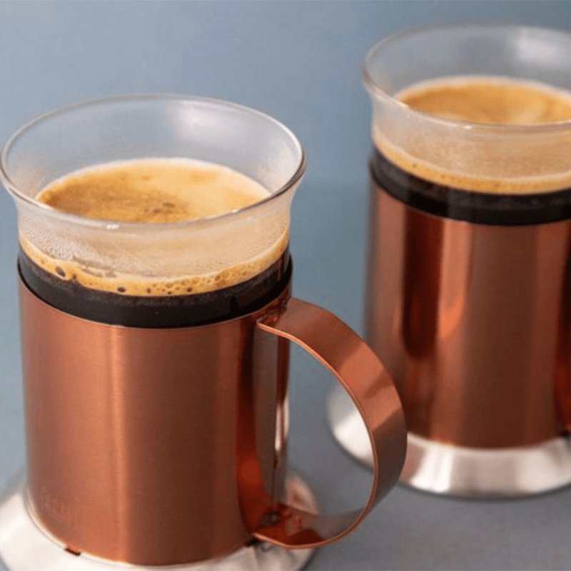 Set of 2 Glass Mugs, 300ml, Copper/Glass