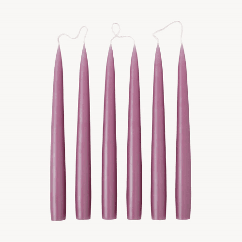 Image showing the Set of 6 Tapered Dinner Candles, H25cm, Mauve product.