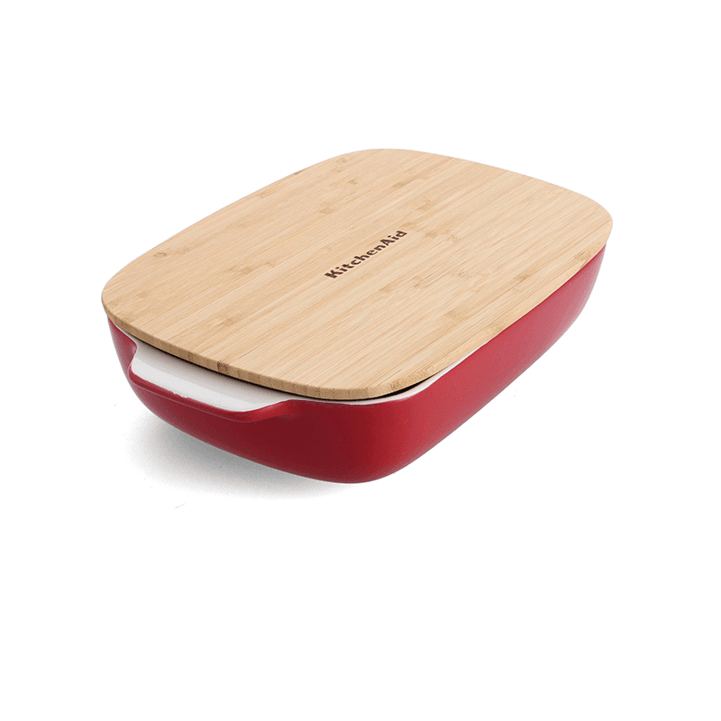 Stoneware Dish with Bamboo Lid, 32cm, Empire Red