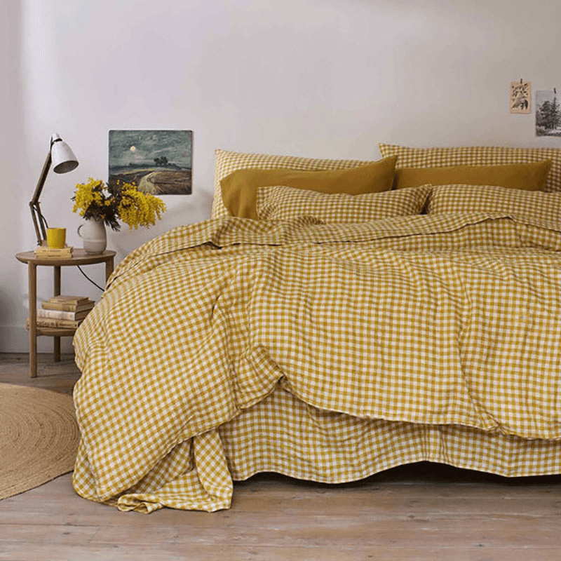 Gingham Linen Duvet Cover, Super King, Honey