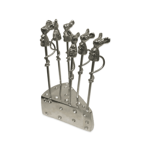 Image showing the Mouse Set of 6 Picks and Holder, L7 x W4.5 x H10.5cm, Silver product.