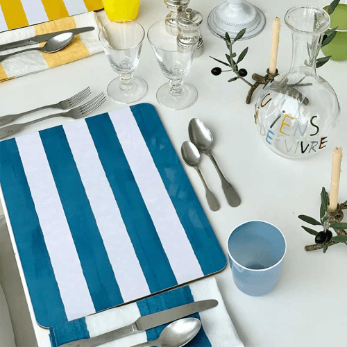 Image showing the Stripe Rectangle Placemat, 38 x 29 cm, Sky Blue product.