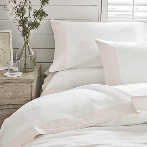 Image showing the Portobello Standard Oxford Pillowcase, White/Petal product.