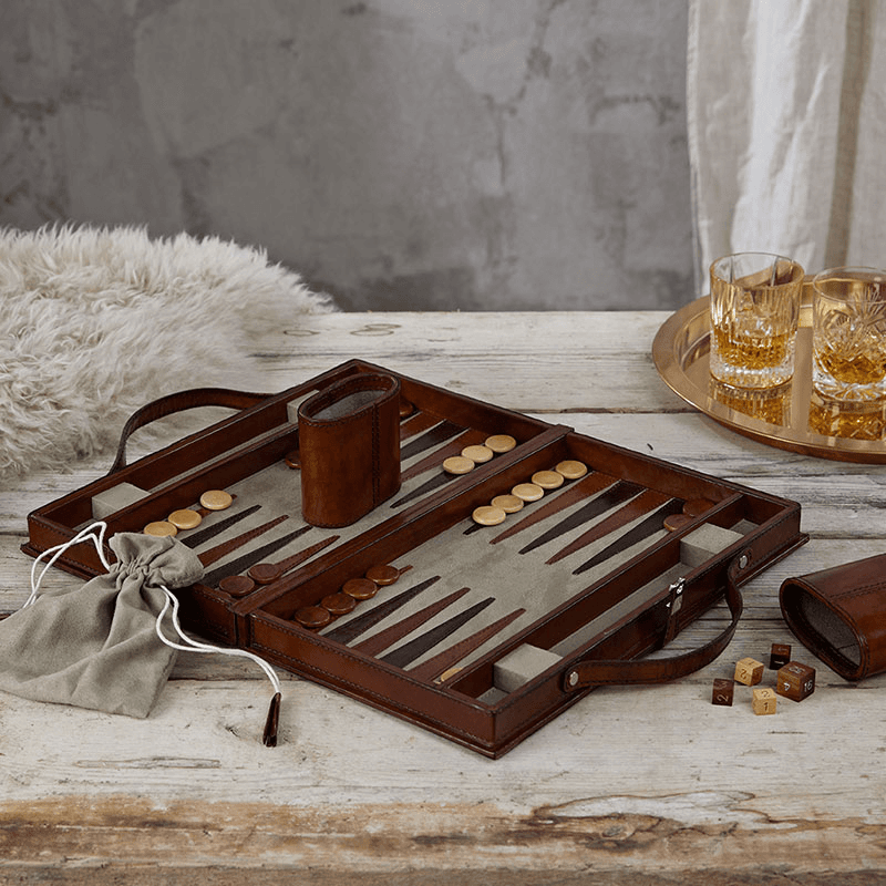 Backgammon set, W23 x D39cm, Tan Leather