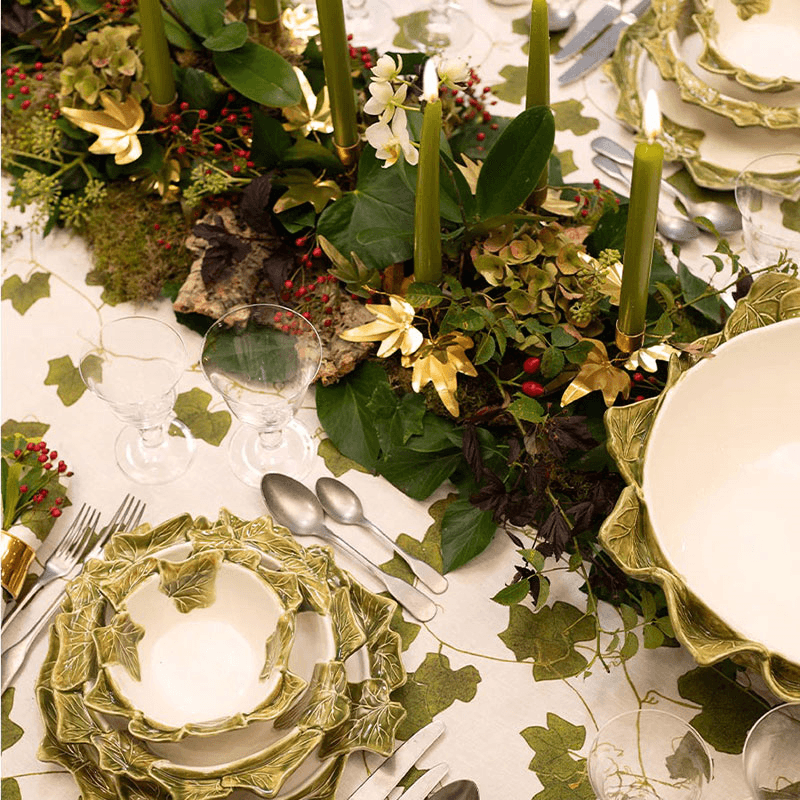 Ivy Herbarium Linen Tablecloth, 165 x 300cm, Green