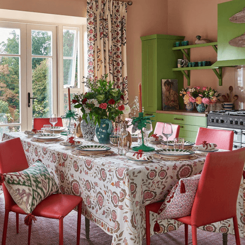 Image showing the Simla Tablecloth, 170 x 250cm, Pink and Brown product.