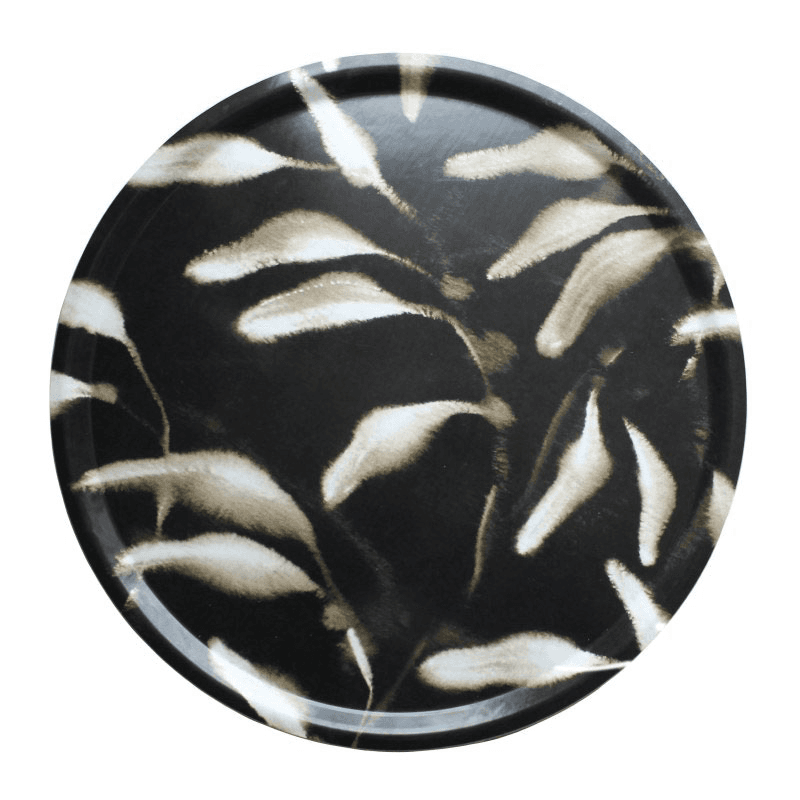 Amongst Round Large Birchwood Tray, D45cm, Gold Black