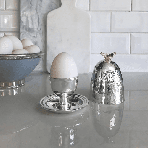 Image showing the Bee Egg cup, H11 x W9cm, Silver product.