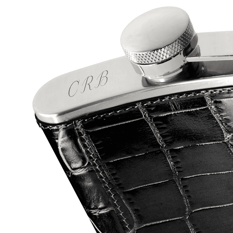 Classic Hip Flask, H11.5 x W9.5cm, Black Croc
