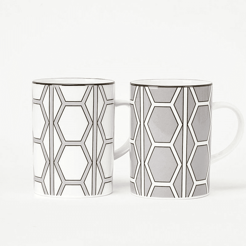Hex & Hoop Set of 4 Mugs, 350ml, Grey