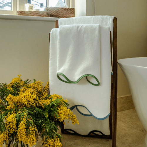 Image showing the Amelia Scalloped Pair of Hand Towels, Asparagus product.