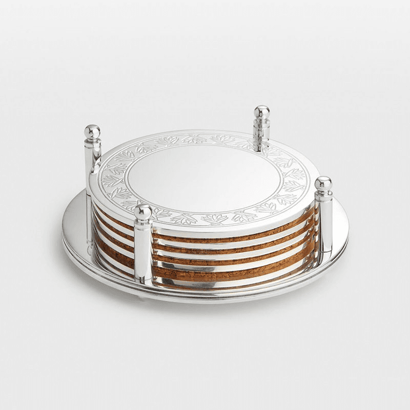 Rochester Set of 4 Engraved Silver Coasters, H4.3 x W12.8  x D13cm, Silver