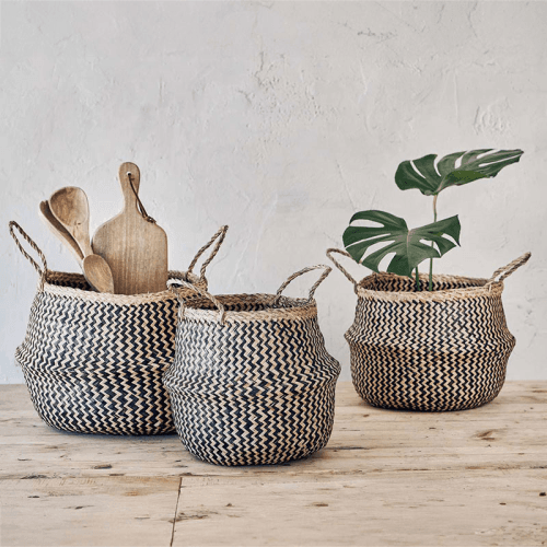 Image showing the Ekuri Basket, Large, H40 x D40cm, Natural and Black product.