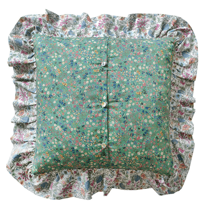 Donna Leigh Ruffle Piped Cushion, 40cm, Green