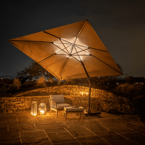 Image showing the Glow Challenger T2 Sqaure Parasol, 3m, Taupe product.