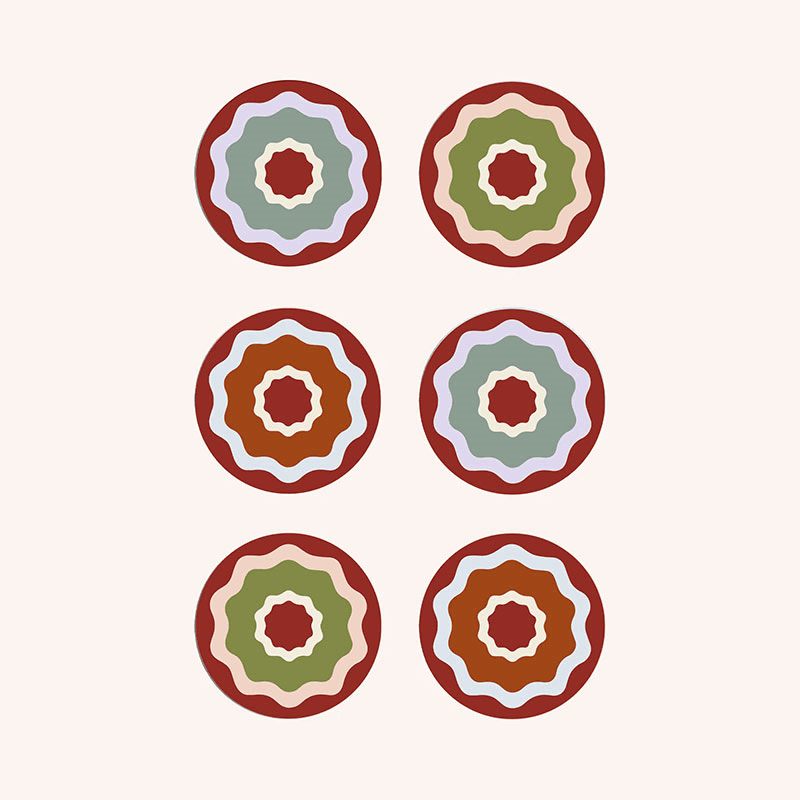Rhubarb Ripple Set of 6 Coasters, D10cm, Multi