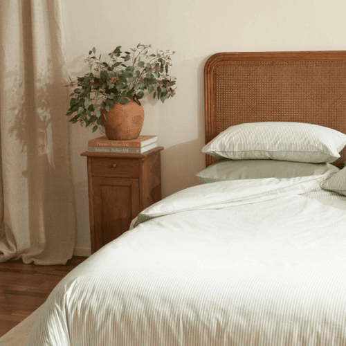 Image showing the The Stripe 200 Thread Count Pair of Pillowcases, Standard, Sage Green product.