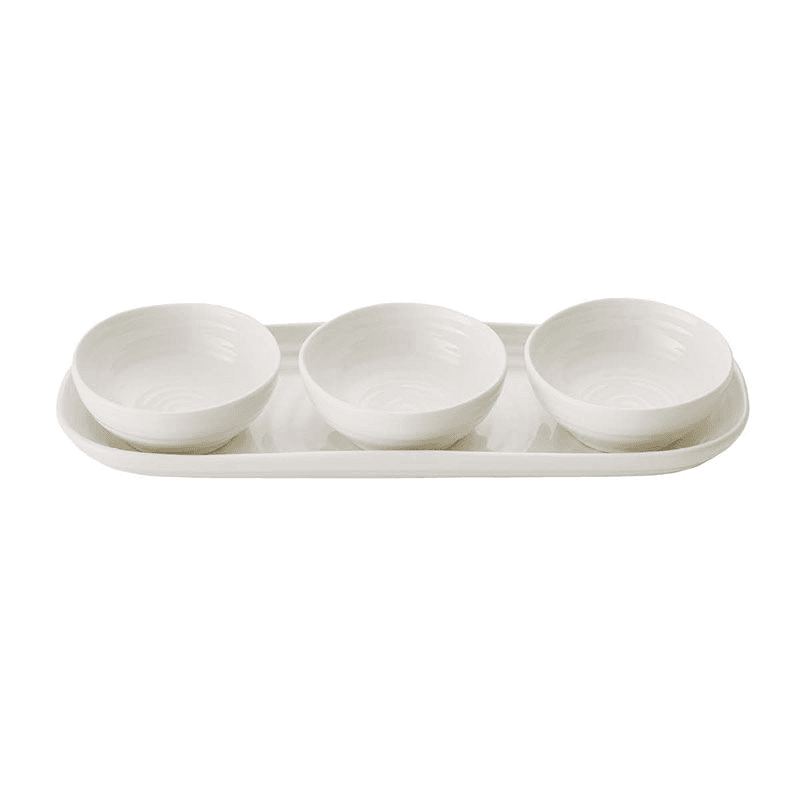 3 bowl & tray set, White