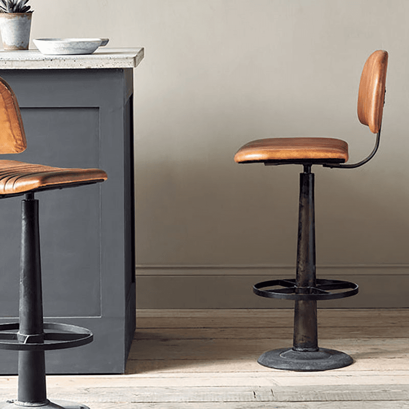 Narwana Bar Chair, Aged Leather & Iron