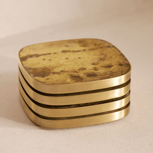 Image showing the Bodiam Set of 4 Coasters, 10 x 10cm, Brown & Brass product.
